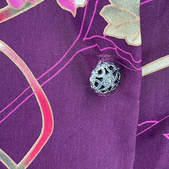 Vintage Maggie Sweet Women's Button-Up Padded Sketched Floral Print Blouse Large - Picture 8 of 10